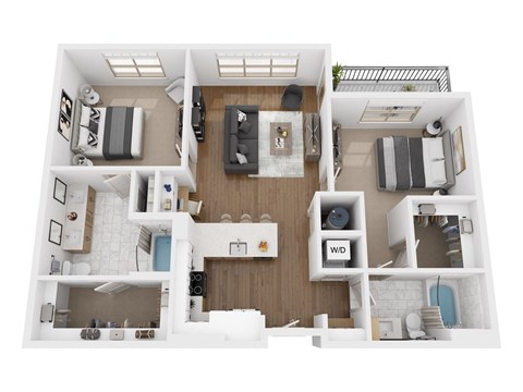 Floor plan for 2 beds, 2 baths, 1179 sqft